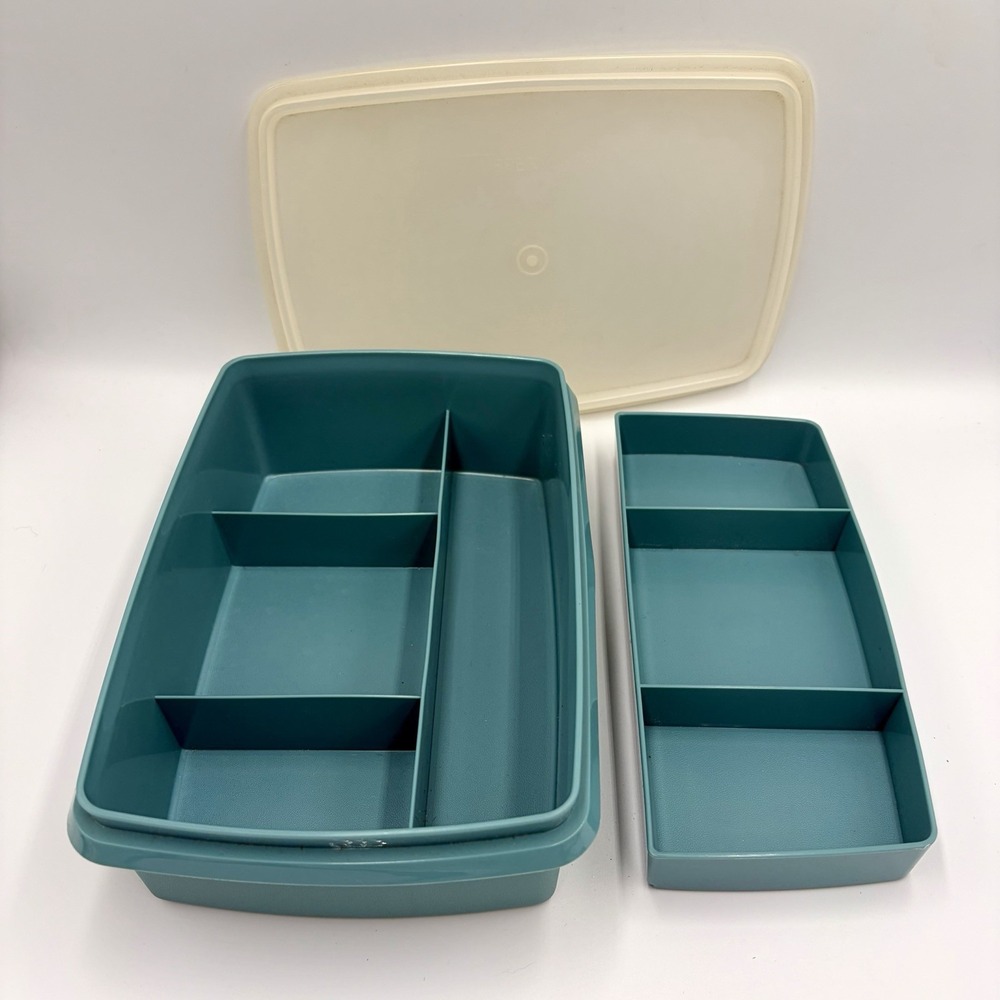 VINTAGE Tuppercraft Tupperware Teal Stow N Go 3pc Container Craft Storage 767